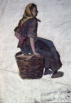 Woman seated on a Basket