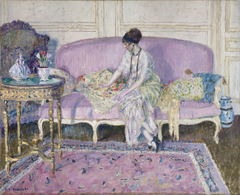 Woman Seated on Sofa in Interior by Frederick Carl Frieseke