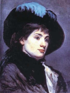 Young Lady Wearing a Hat with a Blue Feather